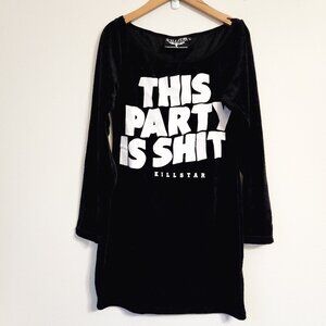 EUC Killstar Black White Velvet This Party Is S* Dress Sz L WimsyGoth Witches